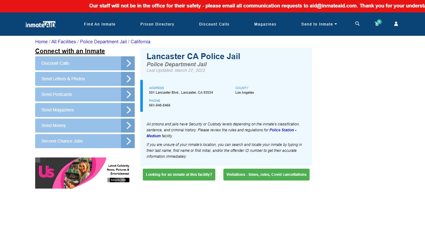 Lancaster CA Police Jail & Inmate Search - Lancaster, CA